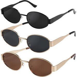 Retro Polarized Black Brown Sunglasses UV400 Protection Oval Metal Soft Frame